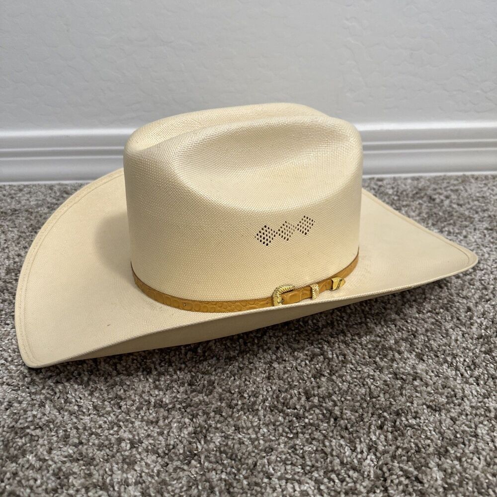 Vintage LARRY MAHAN Western Milano El Primero Sheriff Hat Size 7 5/8 (61) Ivory